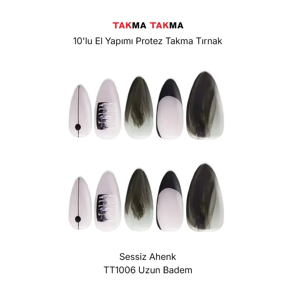 TT1006 - 1006 Glaukofan Melodi - 10'lu Tekrar Kullanılabilir El Yapımı Protez Takma Tırnak Takma Takma