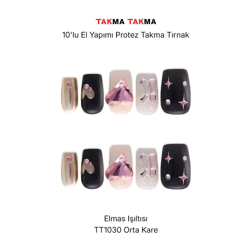 TT1030 - 1030 Kataplebit Senfoni - 10'lu Tekrar Kullanılabilir El Yapımı Protez Takma Tırnak Takma Takma