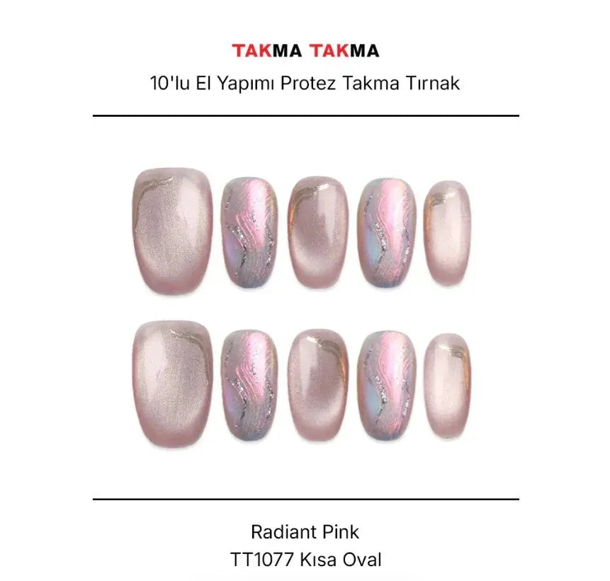 10'lu Pembe Kısa Oval TT1077 Tekrar Kullanılabilir El Yapımı Protez Takma Tırnak Takma Takma