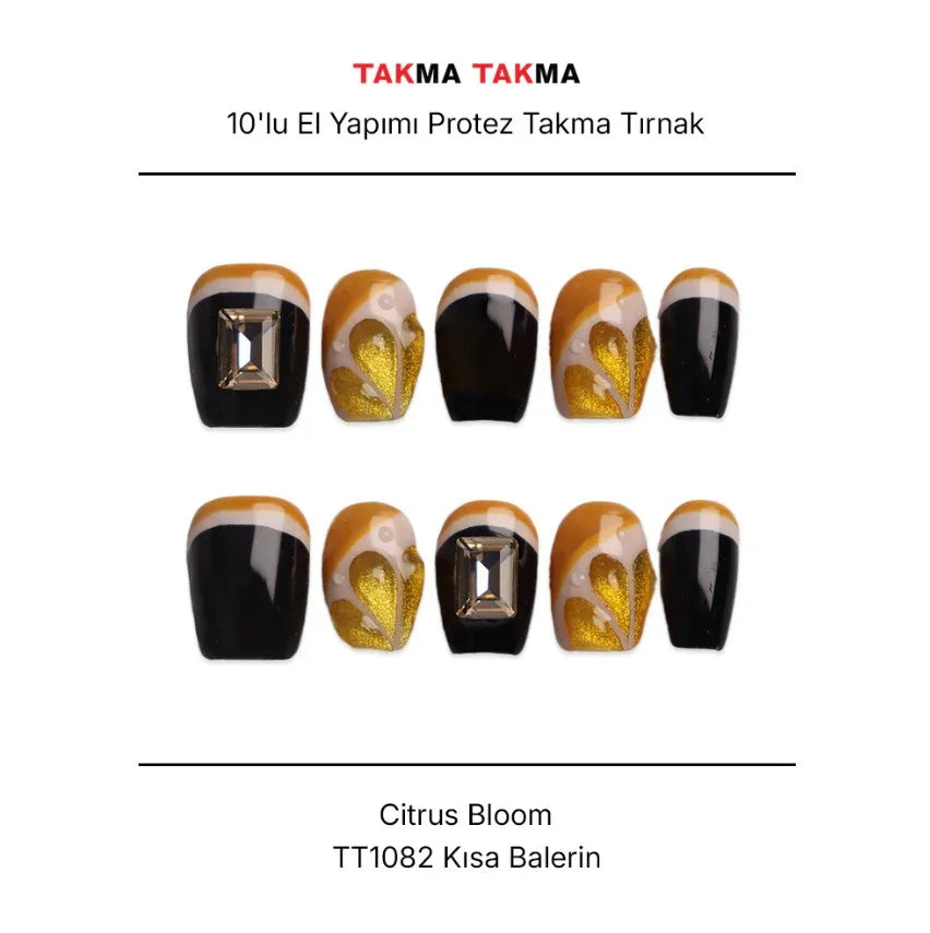 10'lu Sarı Kısa Balerin TT1082 Tekrar Kullanılabilir El Yapımı Protez Takma Tırnak Takma Takma