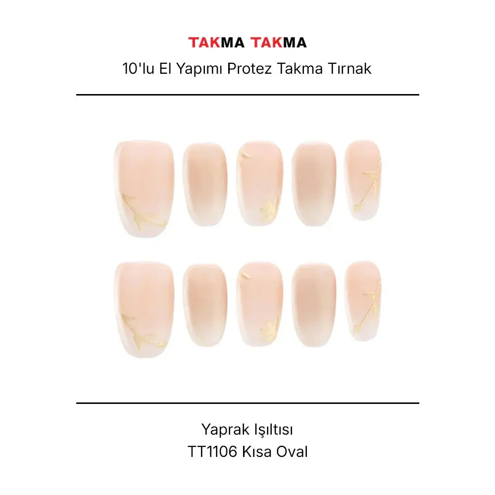 10'lu Pembe Kısa Oval TT1106 Tekrar Kullanılabilir El Yapımı Protez Takma Tırnak Takma Takma