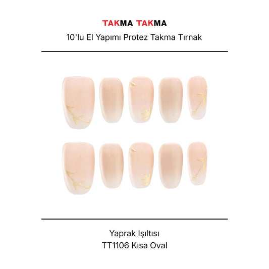Tekrar Kullanılabilir El Yapımı Protez Takma Tırnak TT1106 - Yaprak Işıltısı - 10'lu