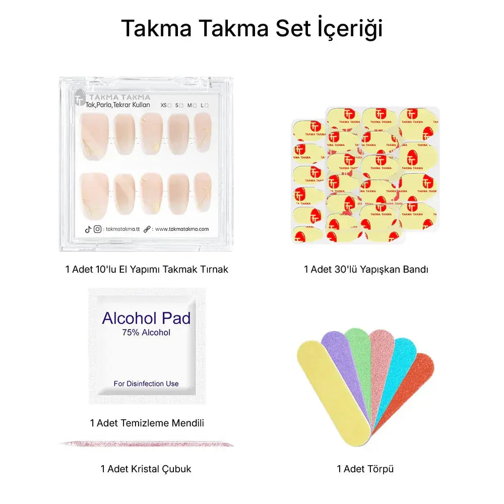 10'lu Pembe Kısa Oval TT1106 Tekrar Kullanılabilir El Yapımı Protez Takma Tırnak Takma Takma