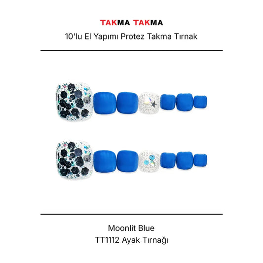 Tekrar Kullanılabilir El Yapımı Protez Takma Tırnak TT1112 - Moonlit Blue - 10'lu