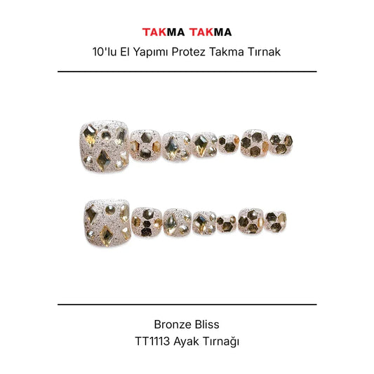 Tekrar Kullanılabilir El Yapımı Protez Takma Tırnak TT1113 - Bronze Bliss - 10'lu