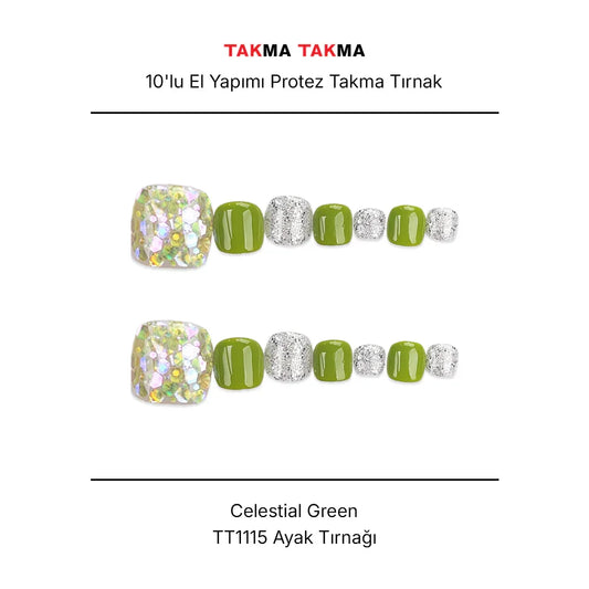 Tekrar Kullanılabilir El Yapımı Protez Takma Tırnak TT1115 - Celestial Green - 10'lu