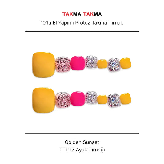 Tekrar Kullanılabilir El Yapımı Protez Takma Tırnak TT1117 - Golden Sunset - 10'lu