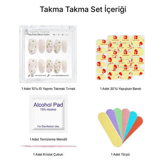 TT1121 - Papatya Öpücüğü - 10'lu Tekrar Kullanılabilir El Yapımı Protez Takma Tırnak