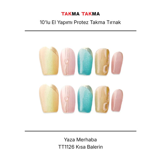 Tekrar Kullanılabilir El Yapımı Protez Takma Tırnak TT1126 - Yaza Merhaba - 10'lu