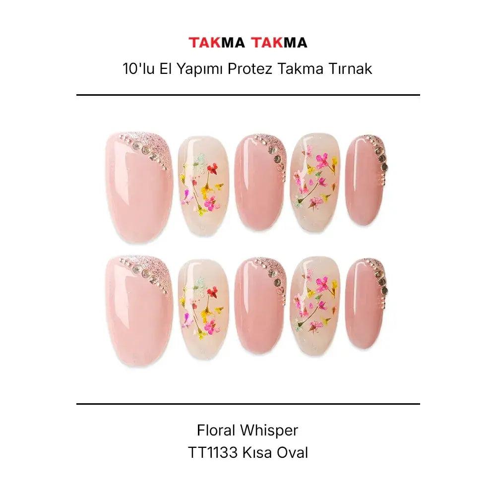 10'lu Pembe Kısa Oval TT1133 Tekrar Kullanılabilir El Yapımı Protez Takma Tırnak Takma Takma