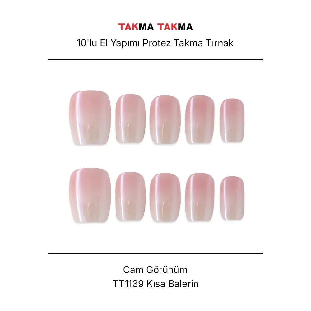 10'lu Pembe Kısa Balerin TT1139 Tekrar Kullanılabilir El Yapımı Protez Takma Tırnak Takma Takma