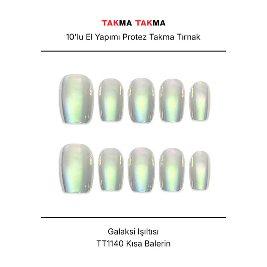 10'lu Yeşil Kısa Balerin TT1140 Tekrar Kullanılabilir El Yapımı Protez Takma Tırnak