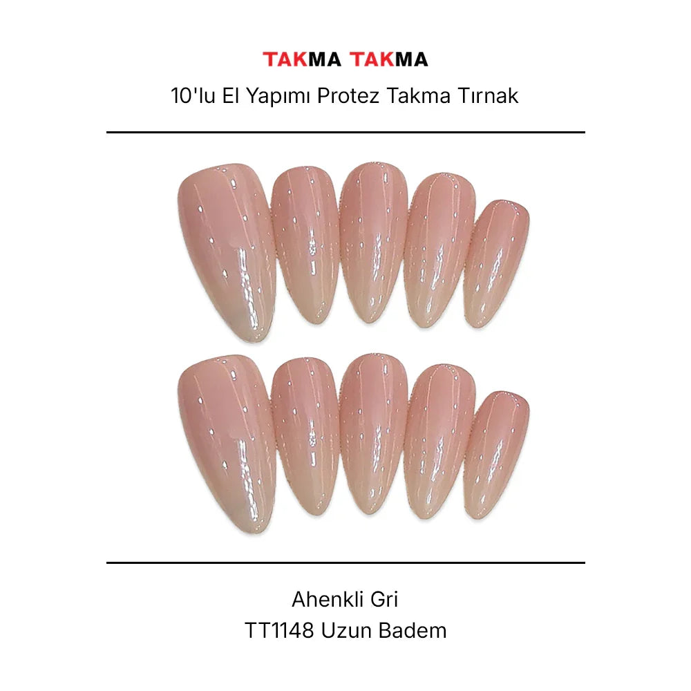 Tekrar Kullanılabilir El Yapımı Protez Takma Tırnak TT1148 - Ahenkli Gri - 10'lu