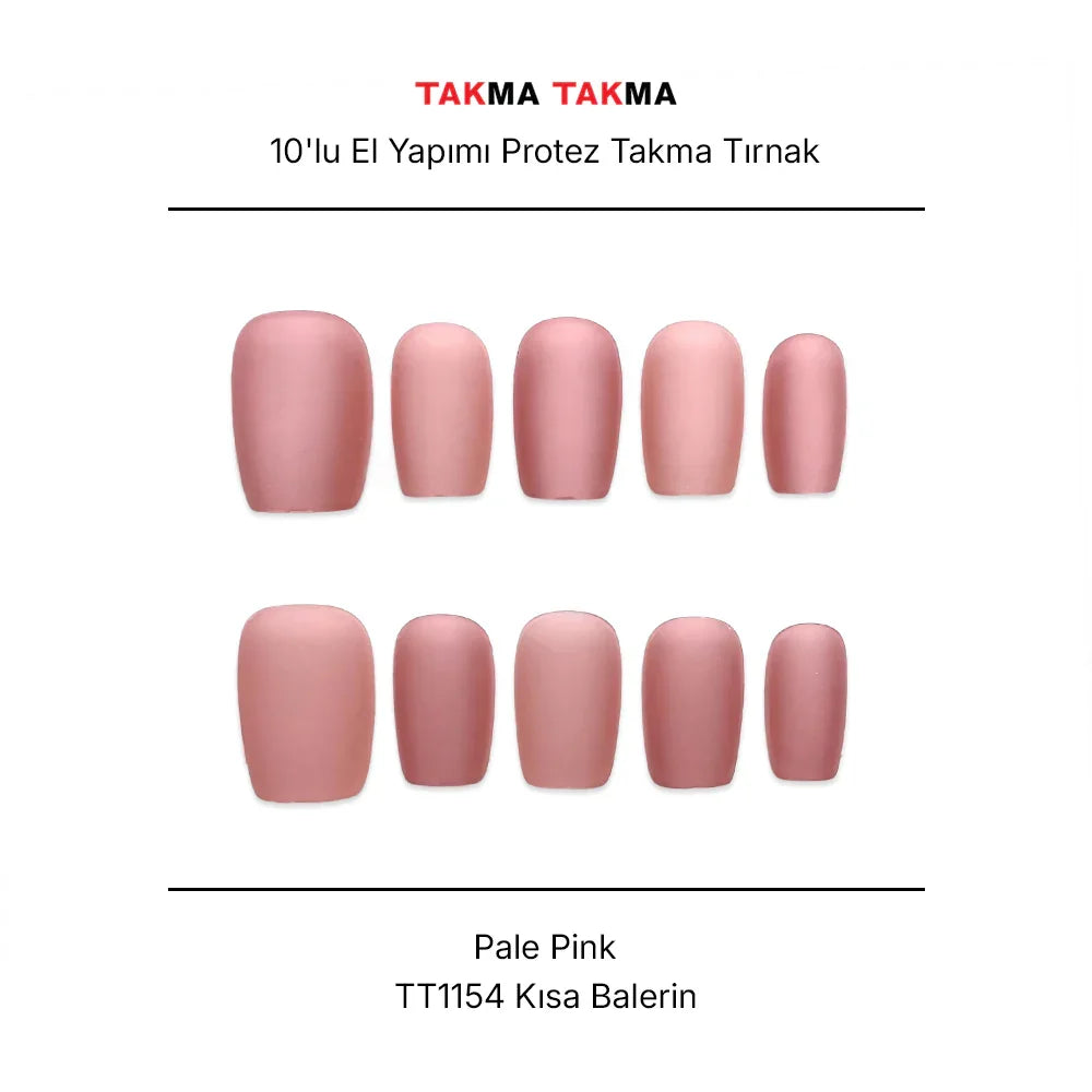 10'lu Pembe Kısa Balerin TT1154 Tekrar Kullanılabilir El Yapımı Protez Takma Tırnak Takma Takma