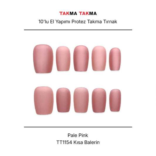 Tekrar Kullanılabilir El Yapımı Protez Takma Tırnak TT1154 - Pale Pink - 10'lu