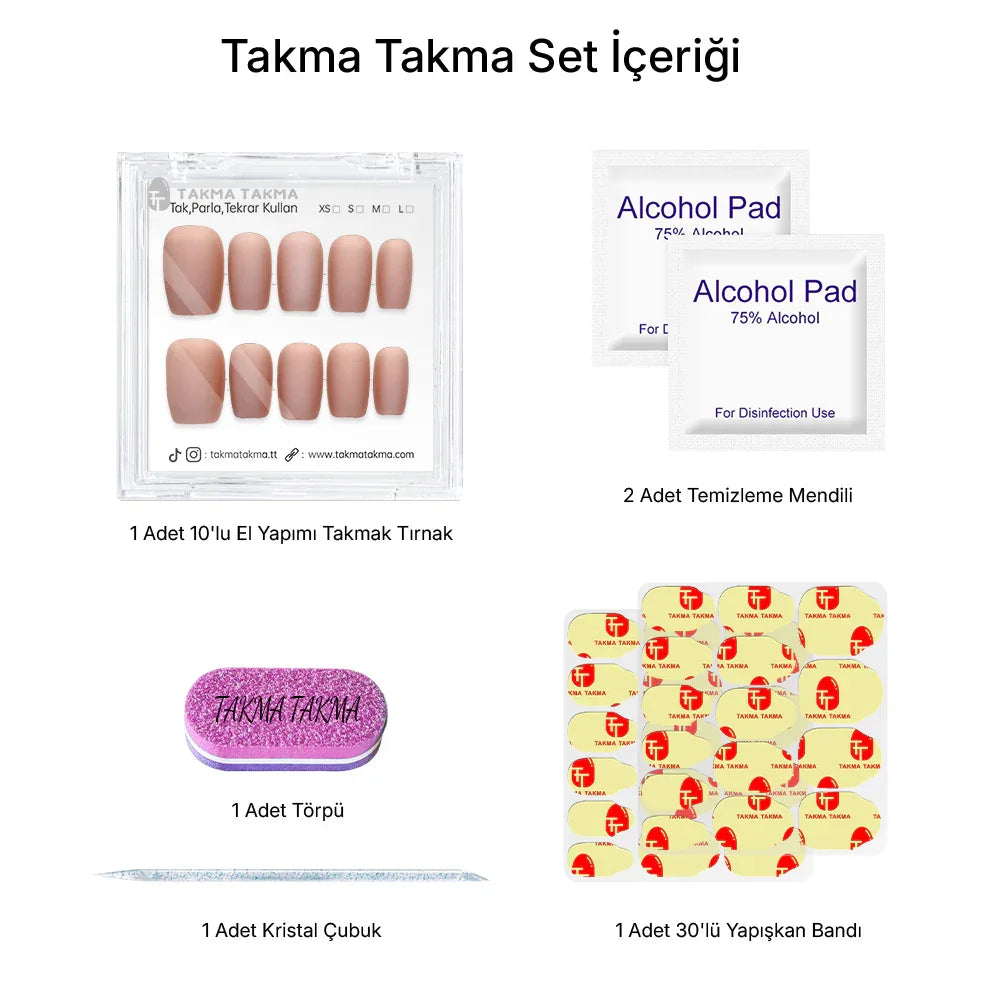 10'lu Kahverengi Kısa Balerin TT1155 Tekrar Kullanılabilir El Yapımı Protez Takma Tırnak