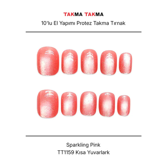 Tekrar Kullanılabilir El Yapımı Protez Takma Tırnak Sparkling Pink - 10'lu TT1159