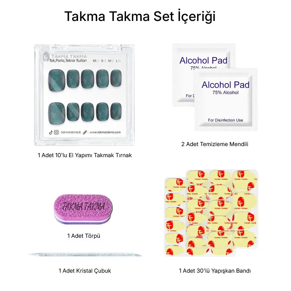 10'lu Mavi Kısa Yuvarlak TT1162 Tekrar Kullanılabilir El Yapımı Protez Takma Tırnak Takma Takma
