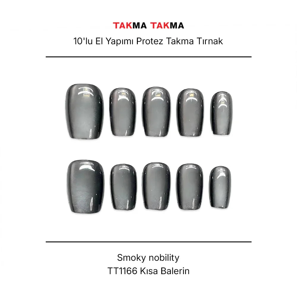 Tekrar Kullanılabilir El Yapımı Protez Takma Tırnak TT1166 - Smoky nobility - 10'lu