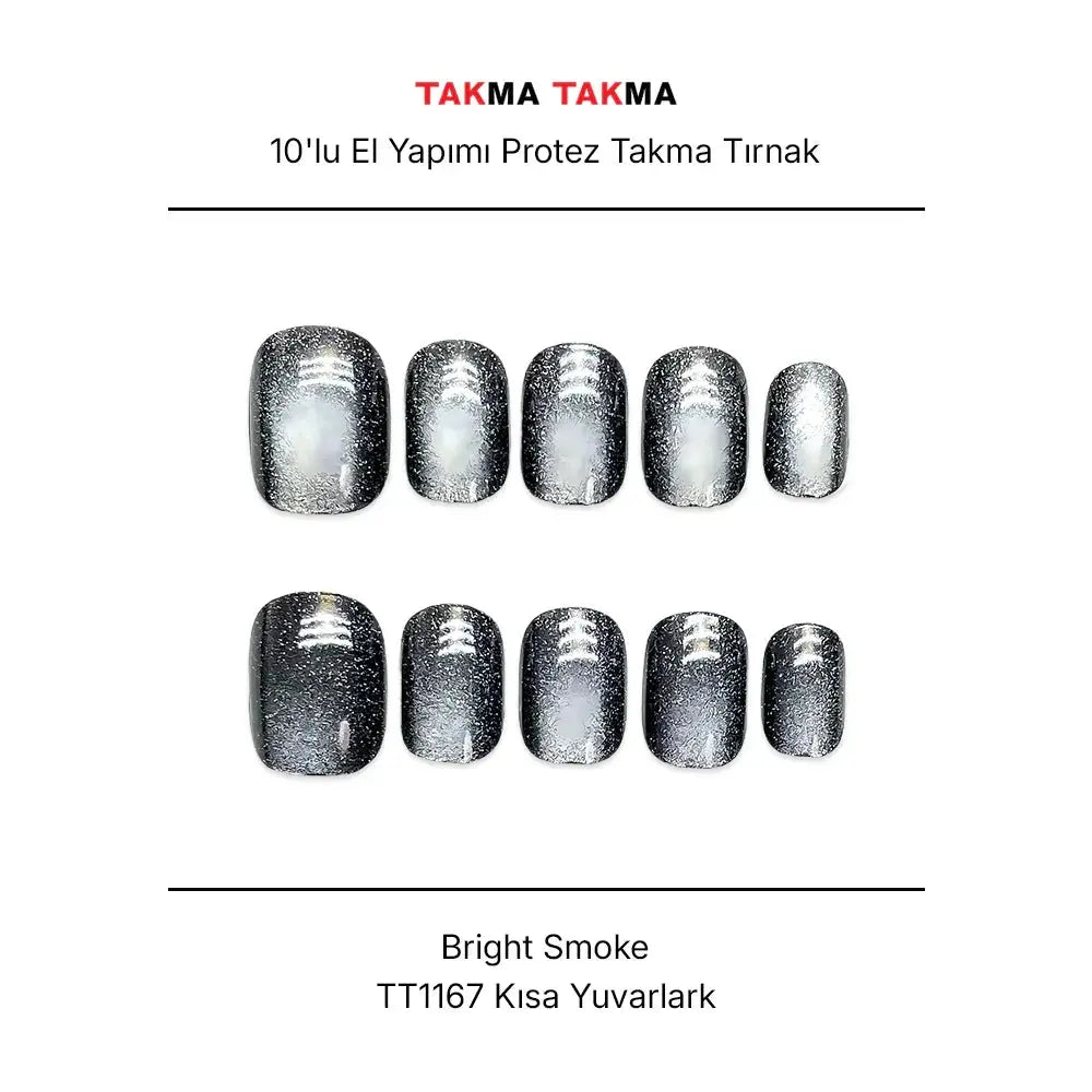 10'lu Gri Kısa Yuvarla TT1167 Tekrar Kullanılabilir El Yapımı Protez Takma Tırnak Takma Takma