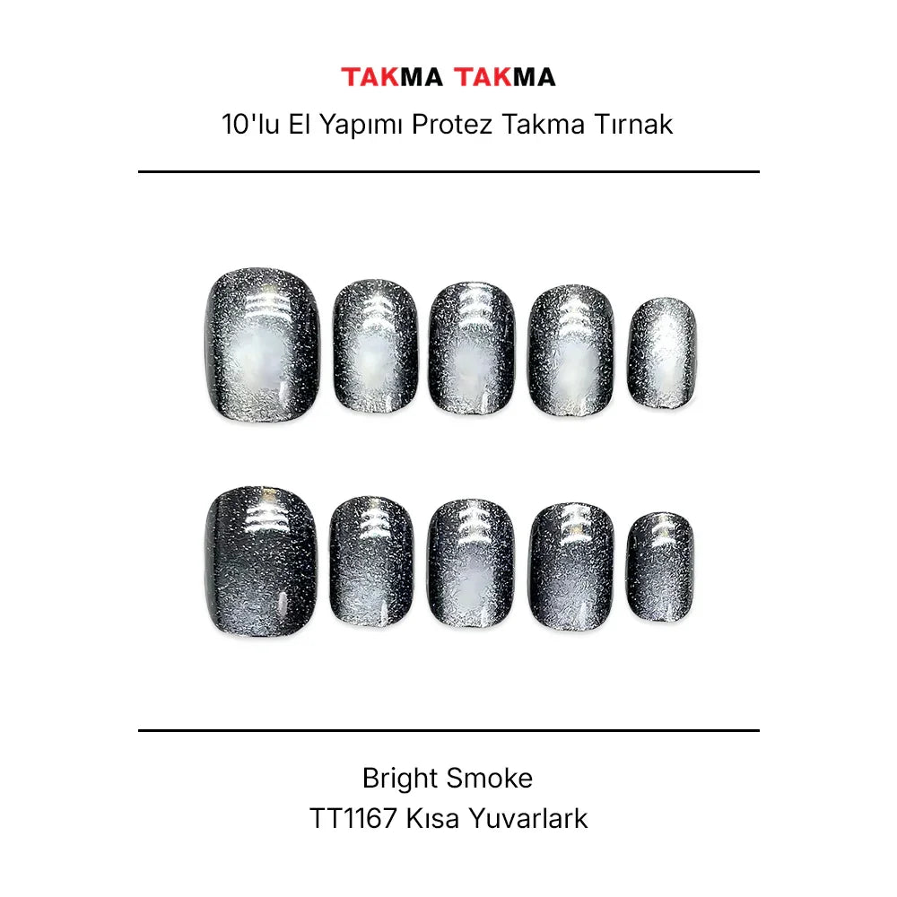 Tekrar Kullanılabilir El Yapımı Protez Takma Tırnak TT1167 - Bright Smoke - 10'lu
