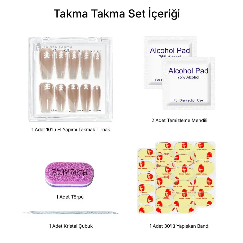 10'lu Pembe Uzun Balerin TT1171 Tekrar Kullanılabilir El Yapımı Protez Takma Tırnak Takma Takma
