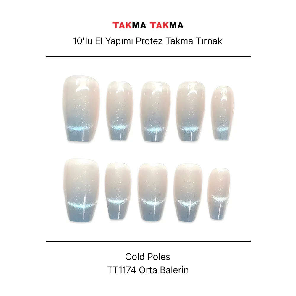 Tekrar Kullanılabilir El Yapımı Protez Takma Tırnak TT1174 - Cold Poles - 10'lu