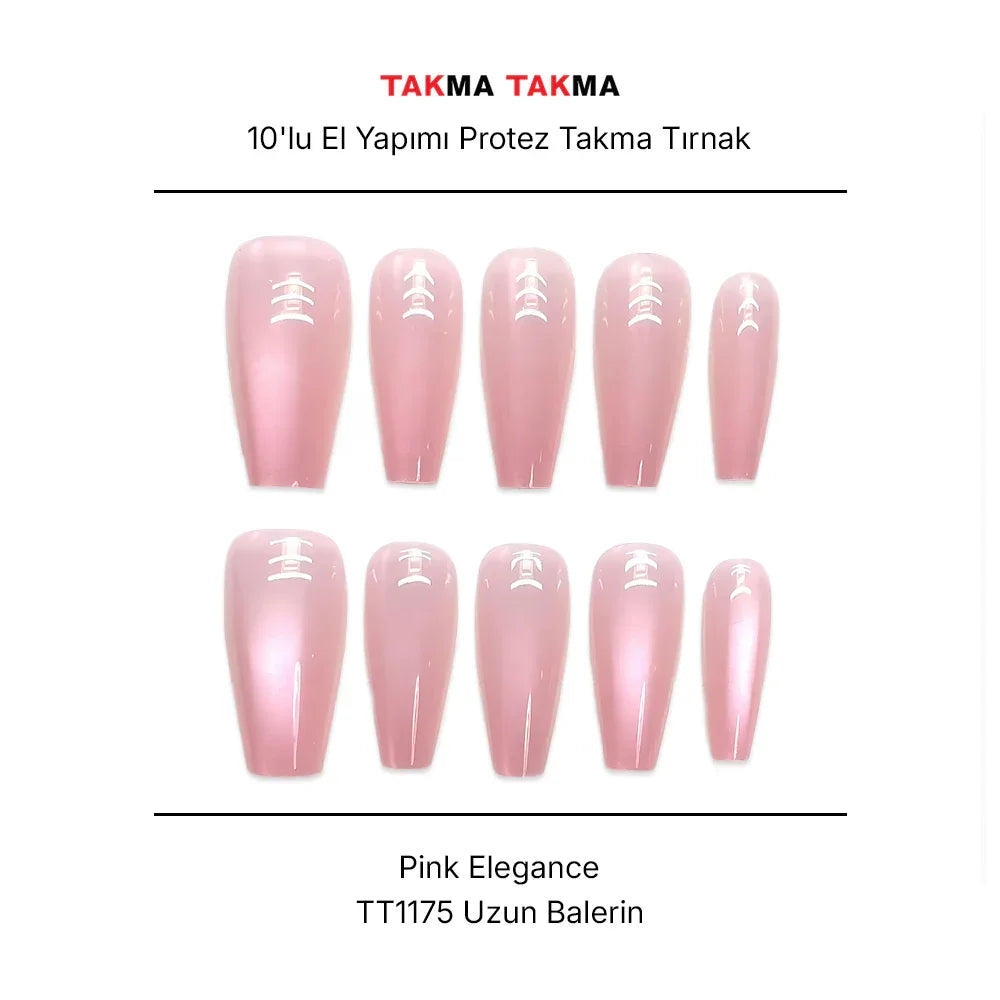 Tekrar Kullanılabilir El Yapımı Protez Takma Tırnak TT1175 - Pink Elegance - 10'lu