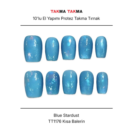 Tekrar Kullanılabilir El Yapımı Protez Takma Tırnak TT1176 - Blue Stardust - 10'lu