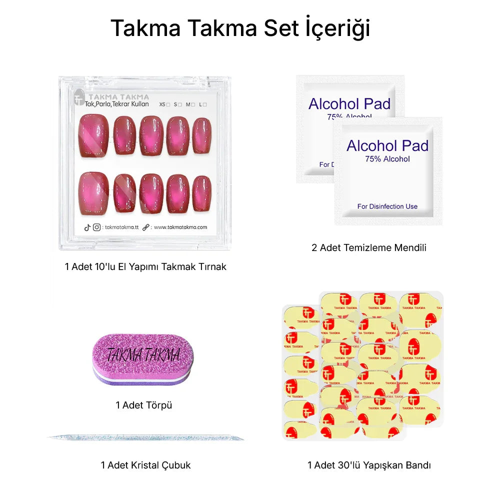 10'lu Pembe Kısa Balerin TT1180 Tekrar Kullanılabilir El Yapımı Protez Takma Tırnak Takma Takma