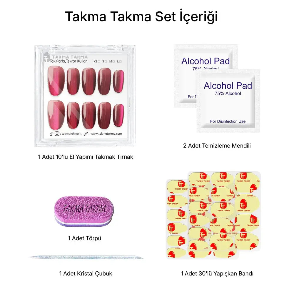 10'lu Pembe Kısa Oval TT1181 Tekrar Kullanılabilir El Yapımı Protez Takma Tırnak Takma Takma