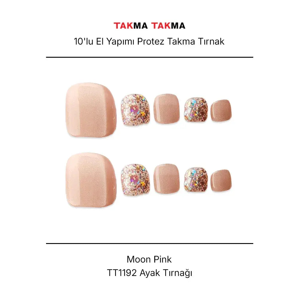 10'lu Pembe Ayak Tırnağı TT1192 Tekrar Kullanılabilir El Yapımı Protez Takma Tırnak Takma Takma