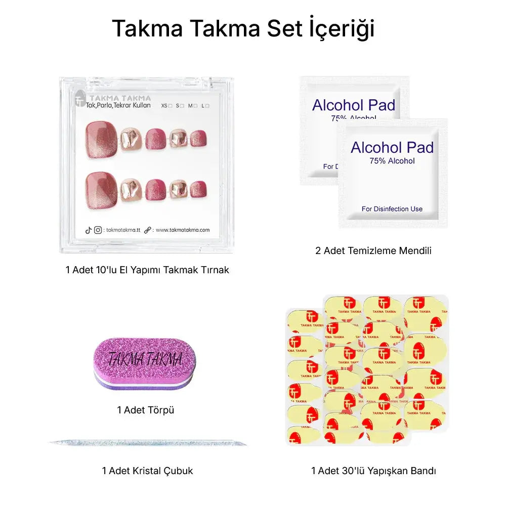 Tekrar Kullanılabilir El Yapımı Protez Takma Tırnak - Simli Gülüş - 10'lu TT1193 Takma Takma
