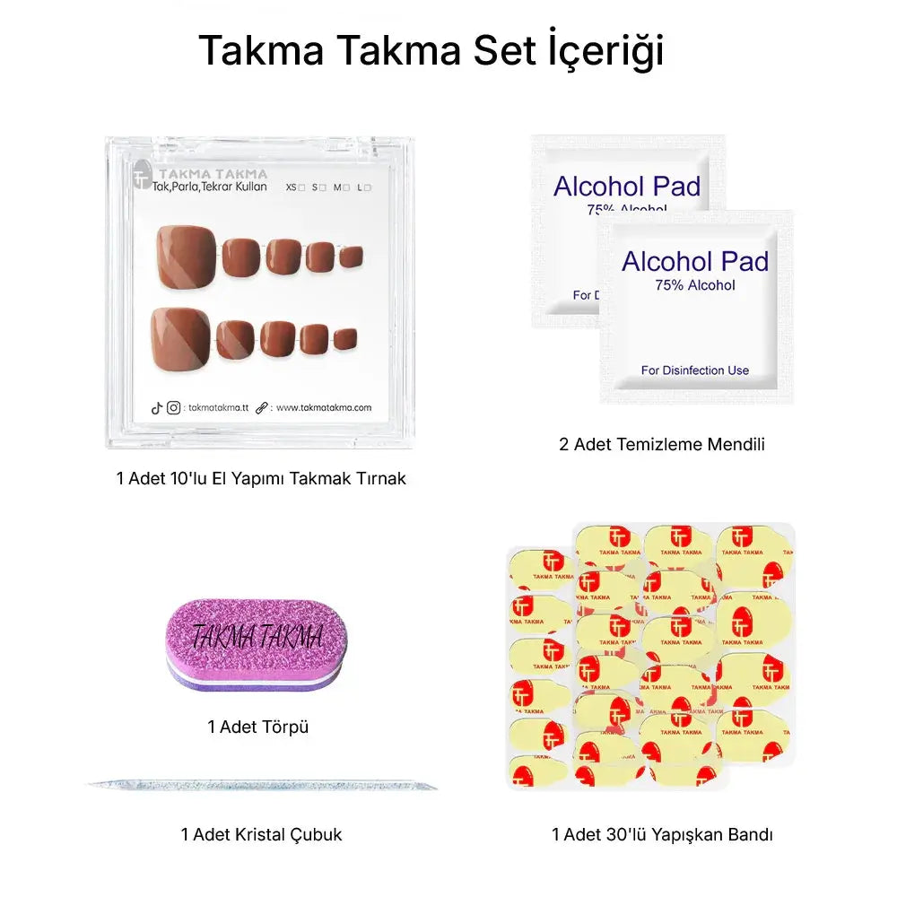 10'lu Kırmızı Ayak Tırnağı TT1197 Tekrar Kullanılabilir El Yapımı Protez Takma Tırnak Takma Takma