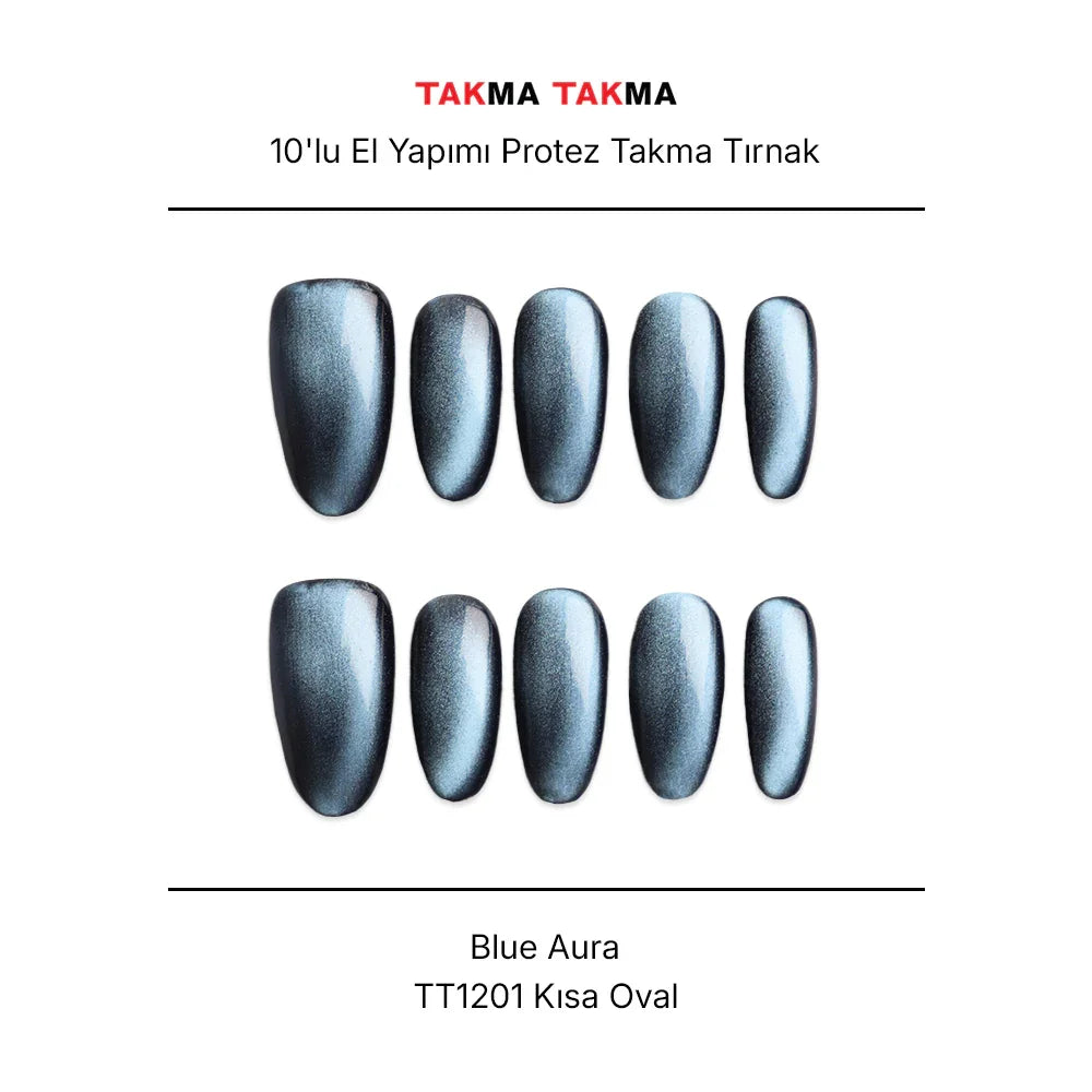 Tekrar Kullanılabilir El Yapımı Protez Takma Tırnak TT1201 Blue Aura 10'lu