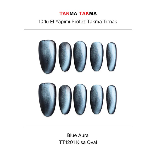 Tekrar Kullanılabilir El Yapımı Protez Takma Tırnak TT1201 Blue Aura 10'lu