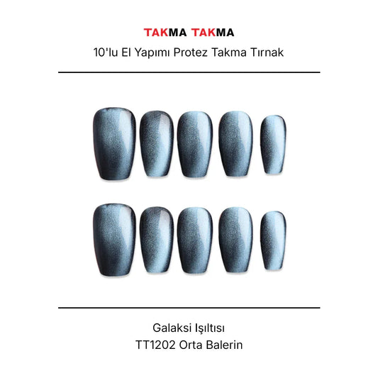 Tekrar Kullanılabilir El Yapımı Protez Takma Tırnak TT1202 - Galaksi Işıltısı 10'lu