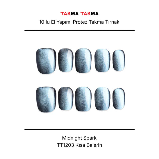 Tekrar Kullanılabilir El Yapımı Protez Takma Tırnak TT1203 Midnight Spark 10'lu