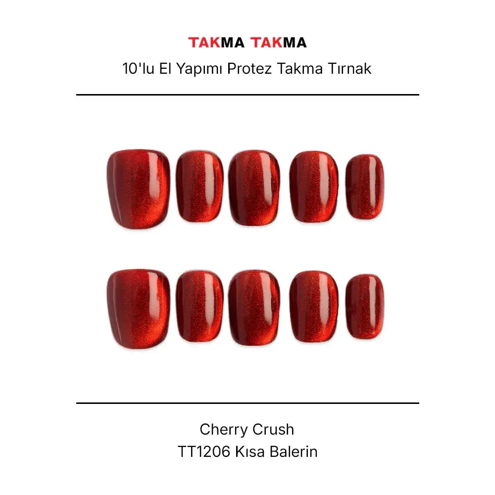 10'lu Kırmızı Kısa Kare TT1206 Tekrar Kullanılabilir El Yapımı Protez Takma Tırnak Takma Takma
