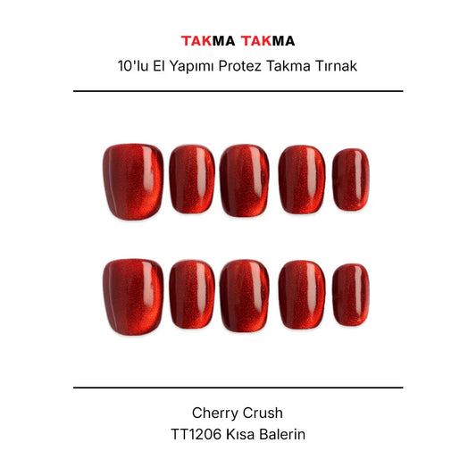Tekrar Kullanılabilir El Yapımı Protez Takma Tırnak TT1206 Cherry Crush 10'lu