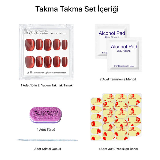 Tekrar Kullanılabilir El Yapımı Protez Takma Tırnak TT1206 Cherry Crush 10'lu