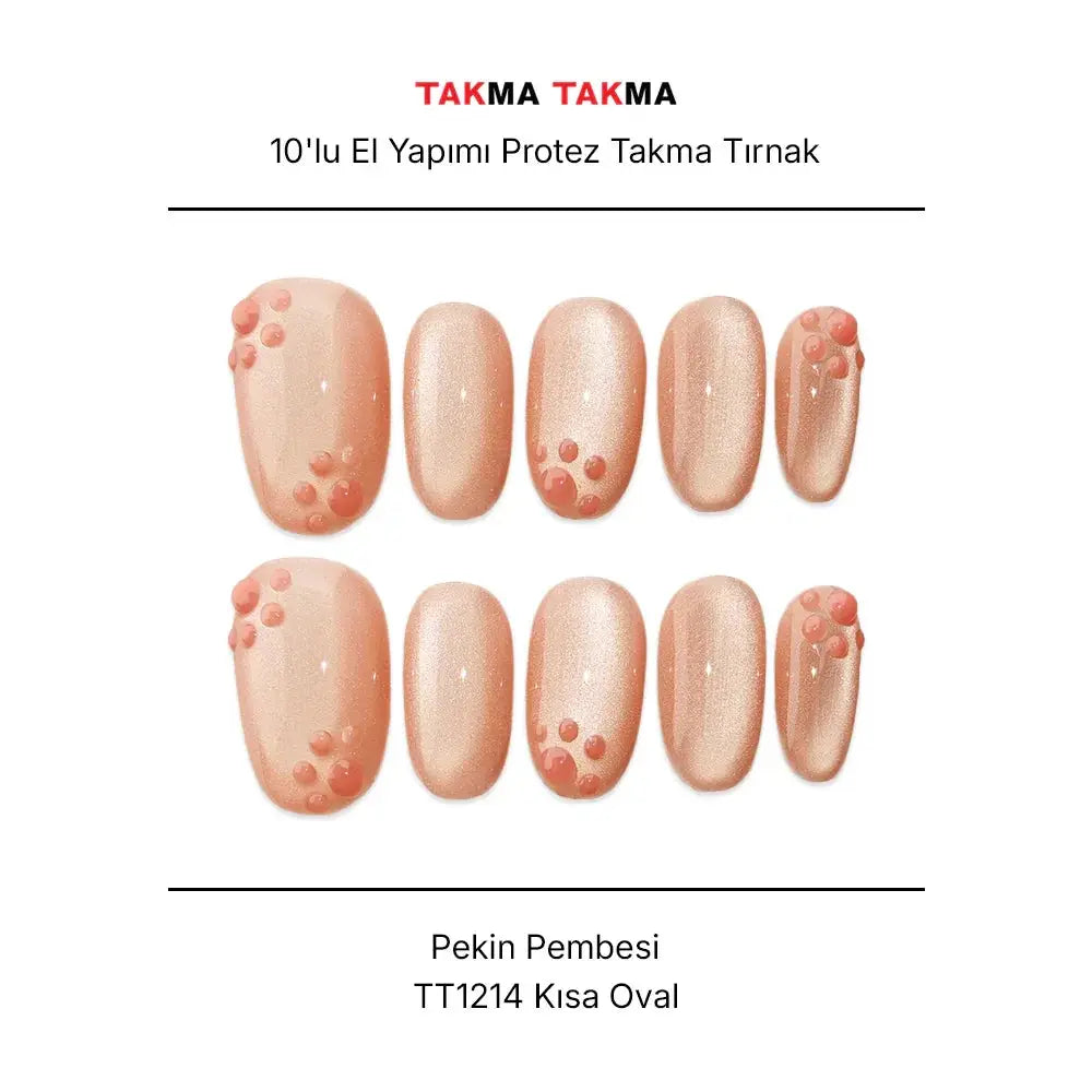 10'lu Pembe Kısa Oval  TT1214 Tekrar Kullanılabilir El Yapımı Protez Takma Tırnak Takma Takma