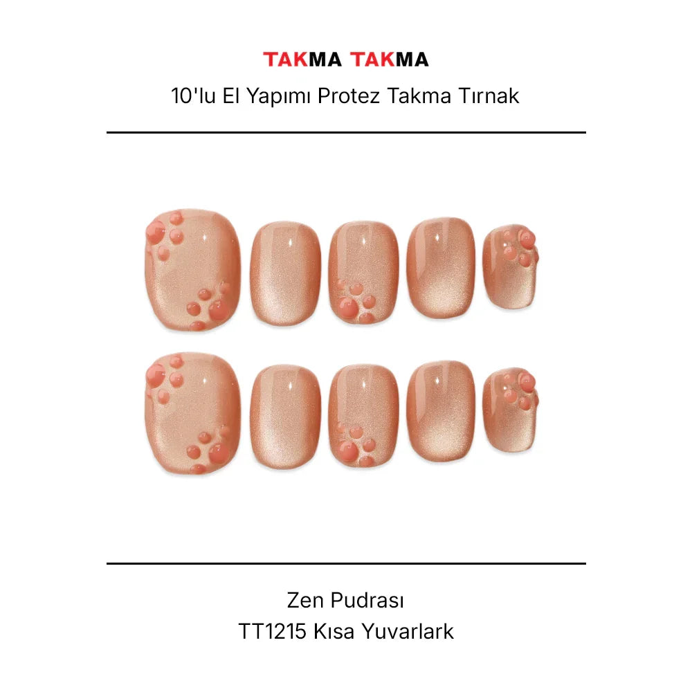 Tekrar Kullanılabilir El Yapımı Protez Takma Tırnak TT1215 - Zen Pudrası - 10'lu