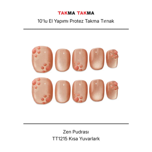 Tekrar Kullanılabilir El Yapımı Protez Takma Tırnak TT1215 - Zen Pudrası - 10'lu