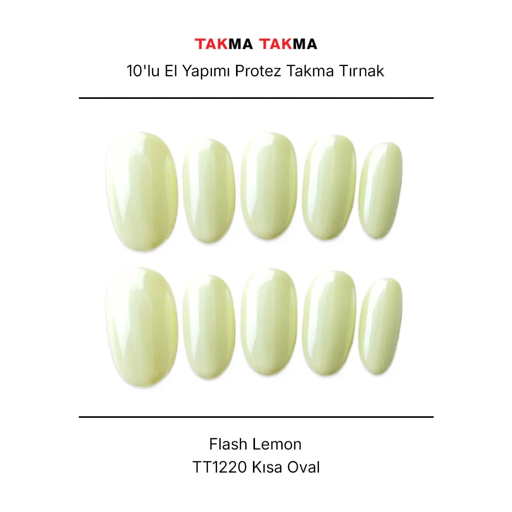 10'lu Sarı Kısa Oval TT1220 Tekrar Kullanılabilir El Yapımı Protez Takma Tırnak Takma Takma