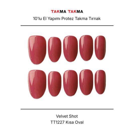 Tekrar Kullanılabilir El Yapımı Protez Takma Tırnak TT1227 Velvet Shot 10'lu