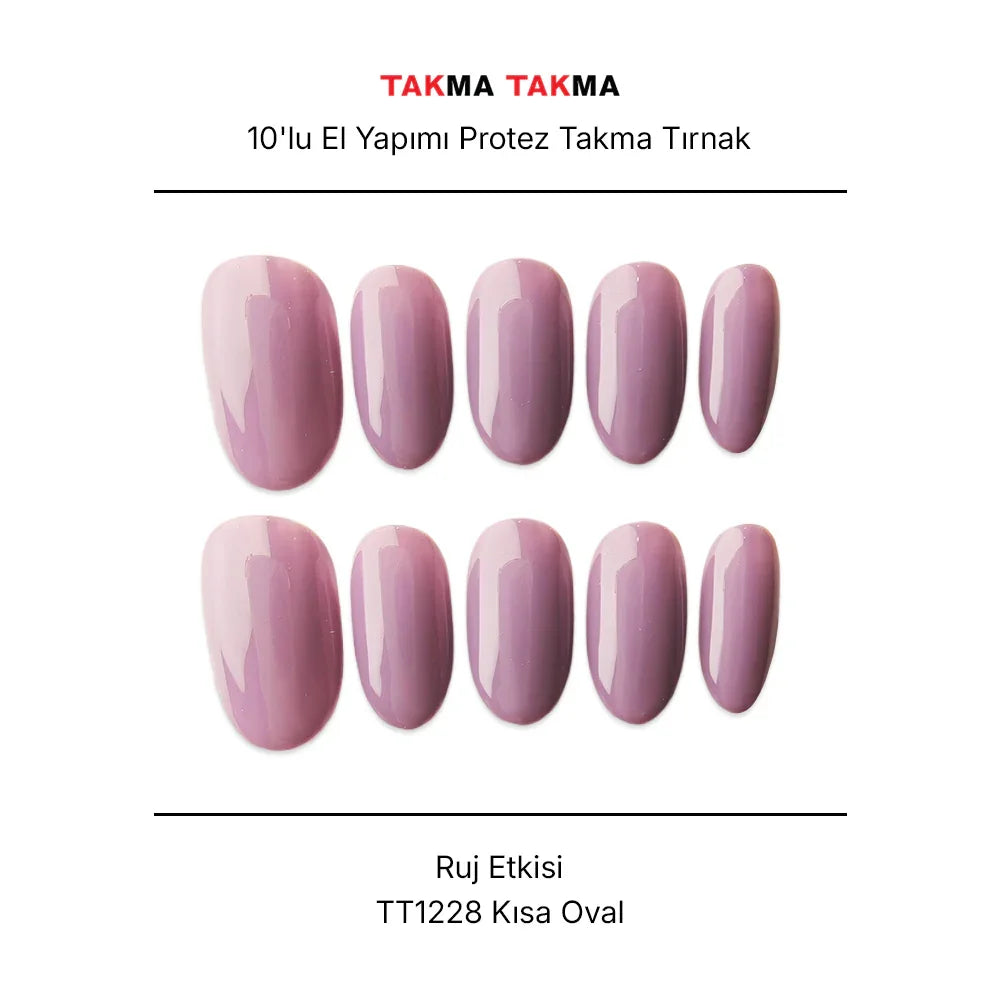 10'lu Gri Kısa Oval TT1228 Tekrar Kullanılabilir El Yapımı Protez Takma Tırnak Takma Takma