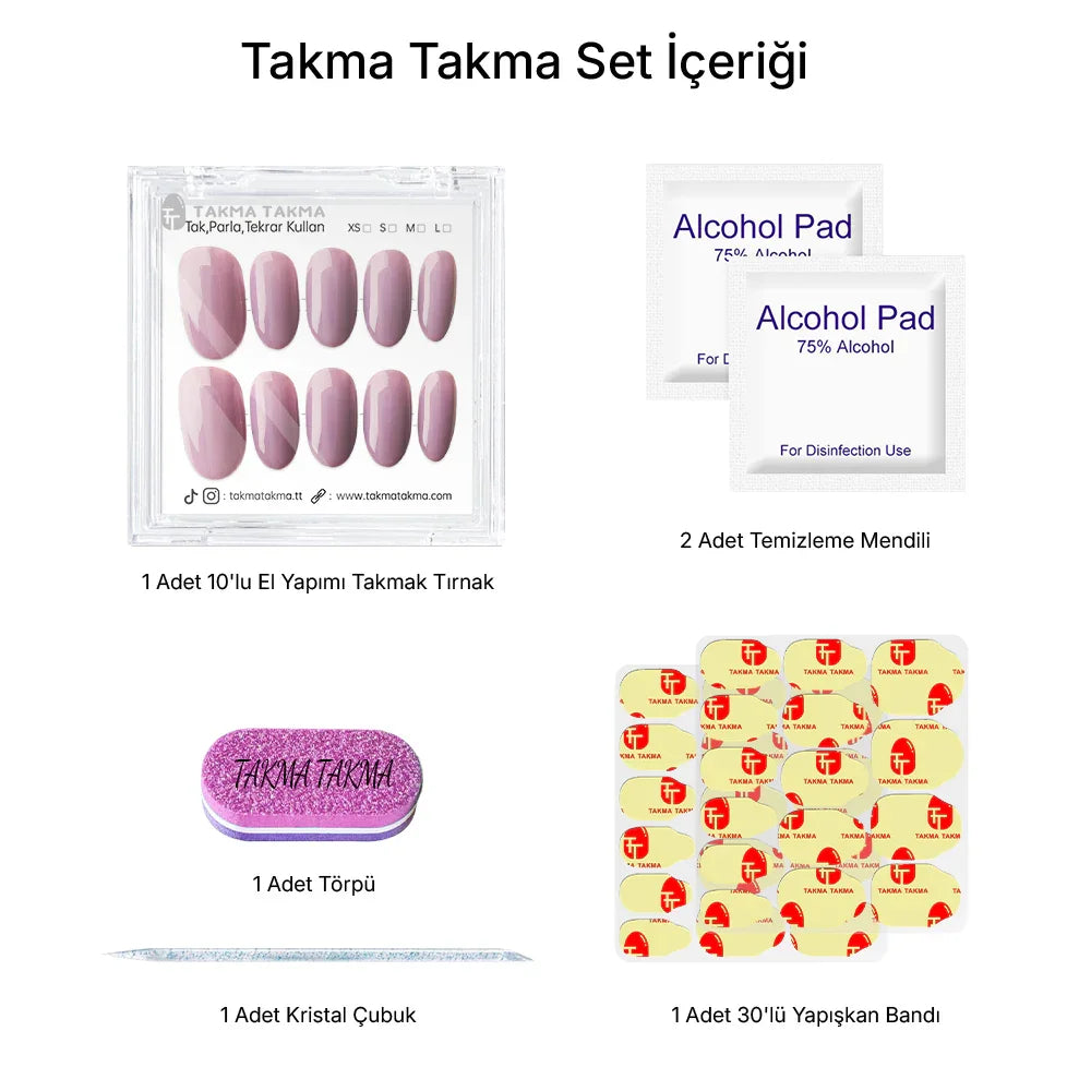 10'lu Gri Kısa Oval TT1228 Tekrar Kullanılabilir El Yapımı Protez Takma Tırnak Takma Takma