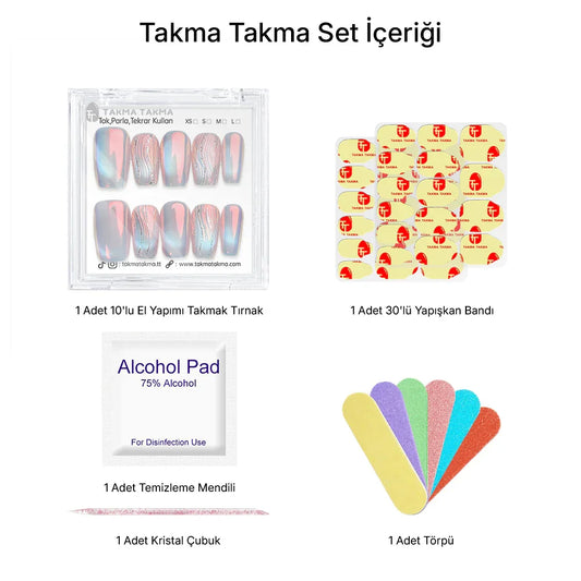 Tekrar Kullanılabilir El Yapımı Protez Takma Tırnak TT1237 Çizgilerin Zerafeti 10'lu