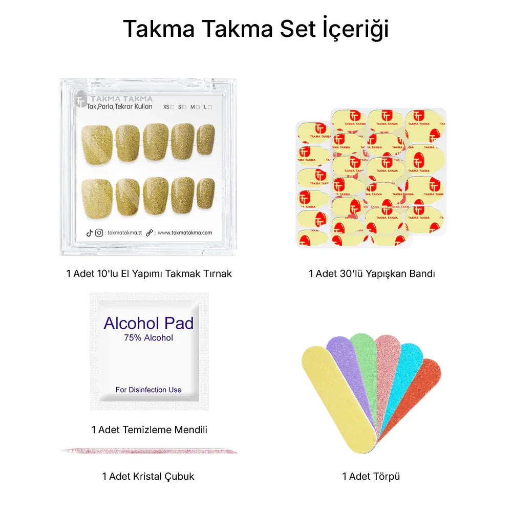 10'lu Yeşil Kısa Balerin TT1243 Tekrar Kullanılabilir El Yapımı Protez Takma Tırnak Takma Takma